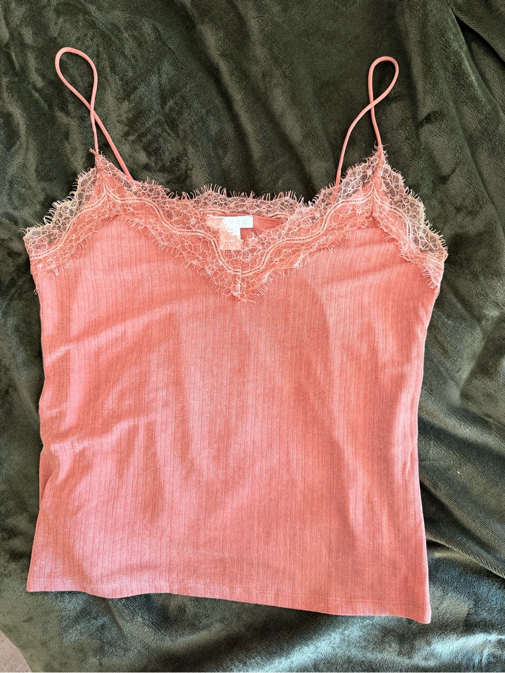 H&M Pink Lace-Trim Ribbed Cami